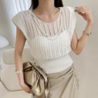 Padded Shoulder Sleeveless Knit Top