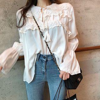 Embroidered Collar Blouse White - One Size