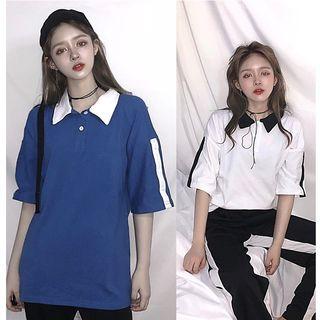 Color Panel Elbow Sleeve Polo Shirt