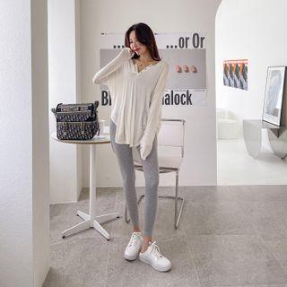 Curve-hem Oversize Henley Top