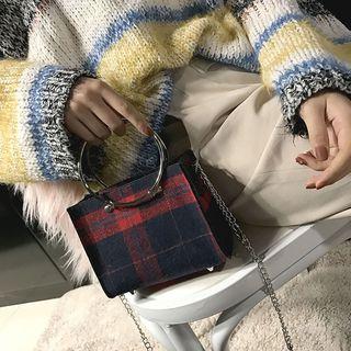 Woolen Plaid Mini Satchel With Pouch