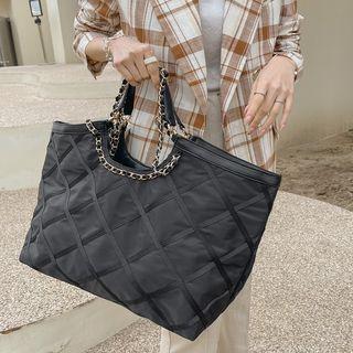 Chain Quilt Tote Bag & Pouch Black - One Size