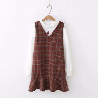 Sleeveless Plaid Ruffle Hem Mini Dress Red - One Size
