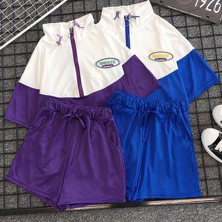 Set: Elbow-sleeve Half Zip Top + Shorts