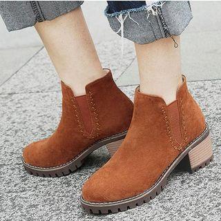 Chunky-heel Stitching Ankle Boots