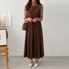 Pleated Corduroy Long Overall Dress