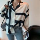 Long-sleeve Color-panel Shirt Black & White - One Size