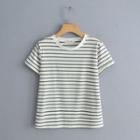 Short-sleeve Striped T-shirt Stripe - White & Gray - One Size