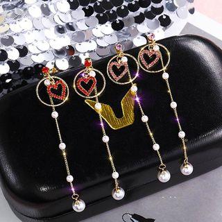 925 Sterling Silver Faux Pearl Heart Dangle Earring 1 Pair - E845 - Pink - One Size