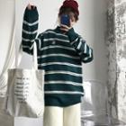 Mock-neck Embroidered Striped Sweater
