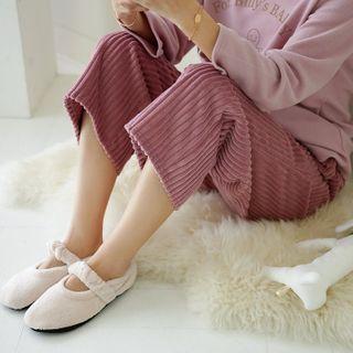 Set: Letter Fleece T-shirt + Wide Corduroy Pants