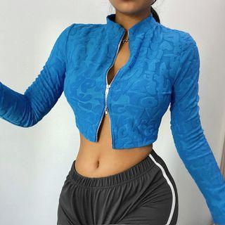 Long Sleeve Lettering Crop Zip-up Jacket