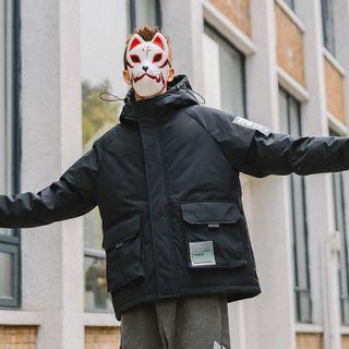 Applique Cargo Hooded Padded Jacket