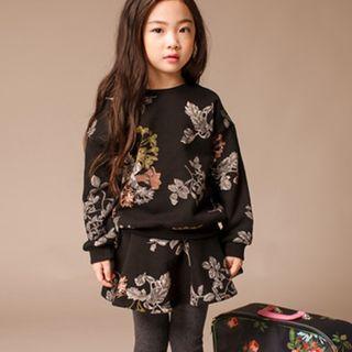 Set : Floral Print Long-sleeve Sweatshirt + Inset Leggings