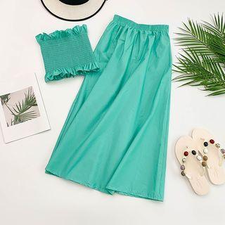 Set: Shirred Tube Top + High Waist Midi A-line Skirt
