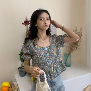 Square Collar Floral Cropped Top