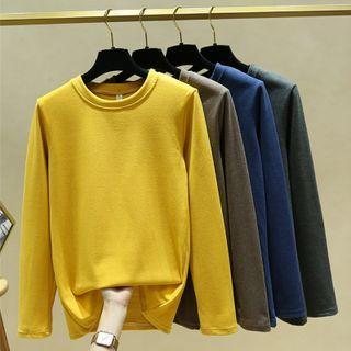 Long Sleeve Round Neck Plain Fleeced T-shirt