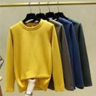 Long Sleeve Round Neck Plain Fleeced T-shirt