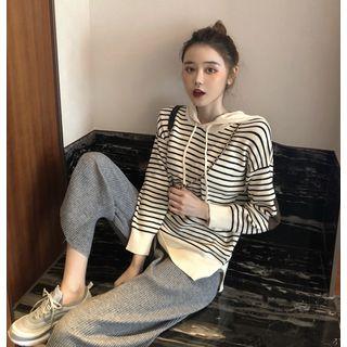 Hooded Striped Sweater / High Waist Wide-leg Pants