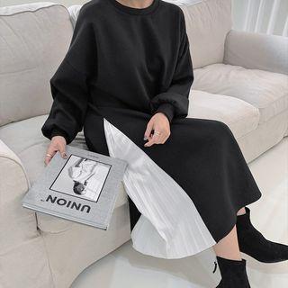Pleat-side Midi Sweatshirt Dress