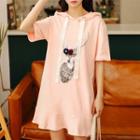 Print Hooded Short-sleeve Dress
