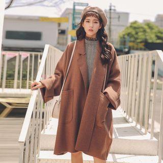 Notch Lapel Open-front Coat Coffee - One Size