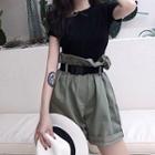 High-waist Wide-leg Shorts/black Short-sleeve T-shirt