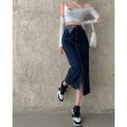 Details High-waist Slit-front Denim Midi Skirt