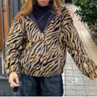 Zebra Print Fluffy Half-zip Hoodie