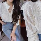 Faux-pearl Trim Frilled Lace Blouse Cream - One Size