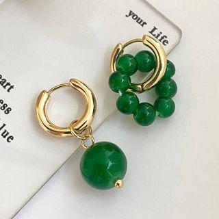Faux Gemstone Asymmetrical Alloy Dangle Earring 1 Pair - Gold & Green - One Size