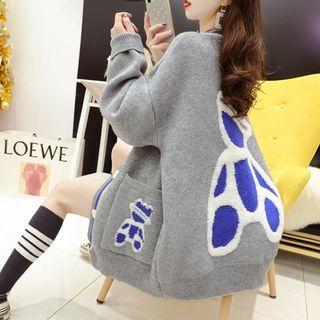 V-neck Bear Jacquard Cardigan