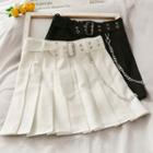 High-waist Pleated Mini Skirt With Belt & Chain