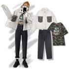 Color Block Denim Jacket / Cropped Straight-fit Jeans