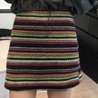 Striped Knit Mini A-line Skirt Skirt - Green & Black & White - One Size