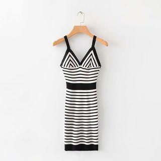 Striped Sleeveless Knit Dress Stripes - Black & White - One Size