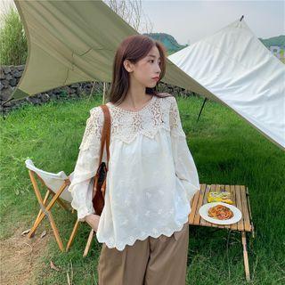 Crochet Lace Blouse Almond - One Size