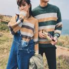 Couple Mock-neck Striped Knit Sweater