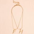 Letter F & H Pendant Choker Set - Letter F & Letter H - Gold - One Size