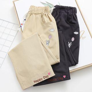 Cartoon Rabbit Embroidered Straight Leg Pants