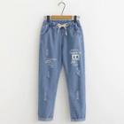 Distressed Lettering Print Straight-fit Jeans