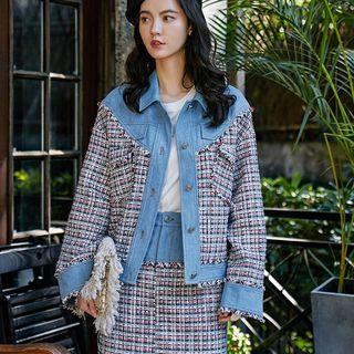Set: Tweed Panel Button Jacket + A-line Skirt