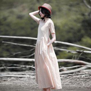 Short-sleeve Striped A-line Maxi Dress