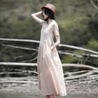 Short-sleeve Striped A-line Maxi Dress