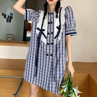 Ruffle Trim Plaid Mini A-line Dress