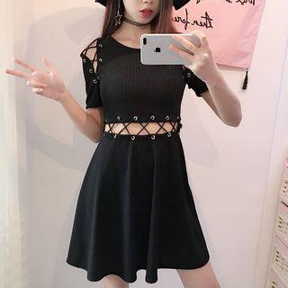 Set: Lace-up Knit Top + Skirt