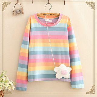 Rainbow-stripe Long-sleeve Top As Shown In Figure - One Size