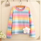 Rainbow-stripe Long-sleeve Top As Shown In Figure - One Size