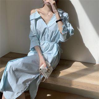 Cold-shoulder Elbow-sleeve Midi Dress