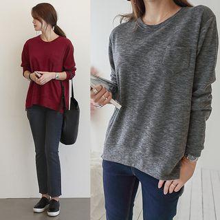 Pocket M Lange Loose-fit Long-sleeve T-shirt Wine Red - One Size